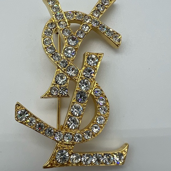 Authentic Yves Saint Laurent YSL logoSwarovski crystals brooch - Picture 6 of 17